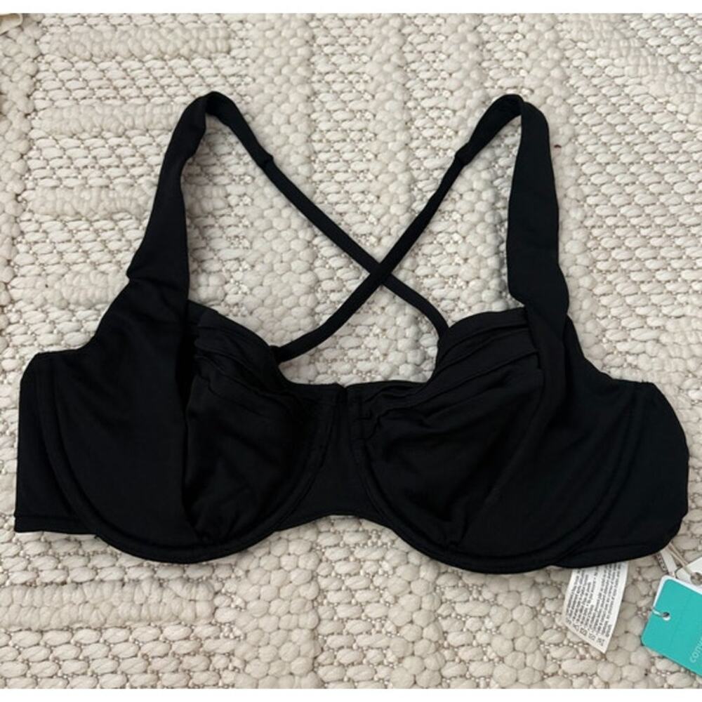 NWT Womens Seafolly Australia Black Ruched Underwire Bikini Top Size 10 - Picture 2 of 6